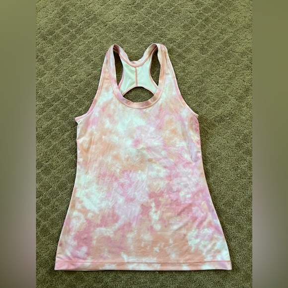 EUC Athleta Women's Size Small Nitro Pink Tie Dye Back Cutout Racerback Tank Top - Picture 1 of 3